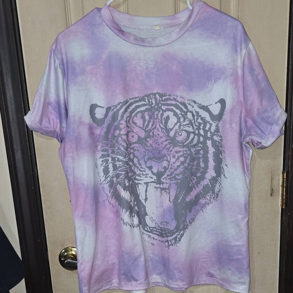 Purple Tie-Dye Tiger Graphic T-Shirt